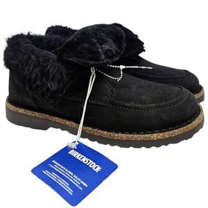 NEW Birkenstock 36 Bakki Black Leather Shearling Lined Boot Moccassin Comfy